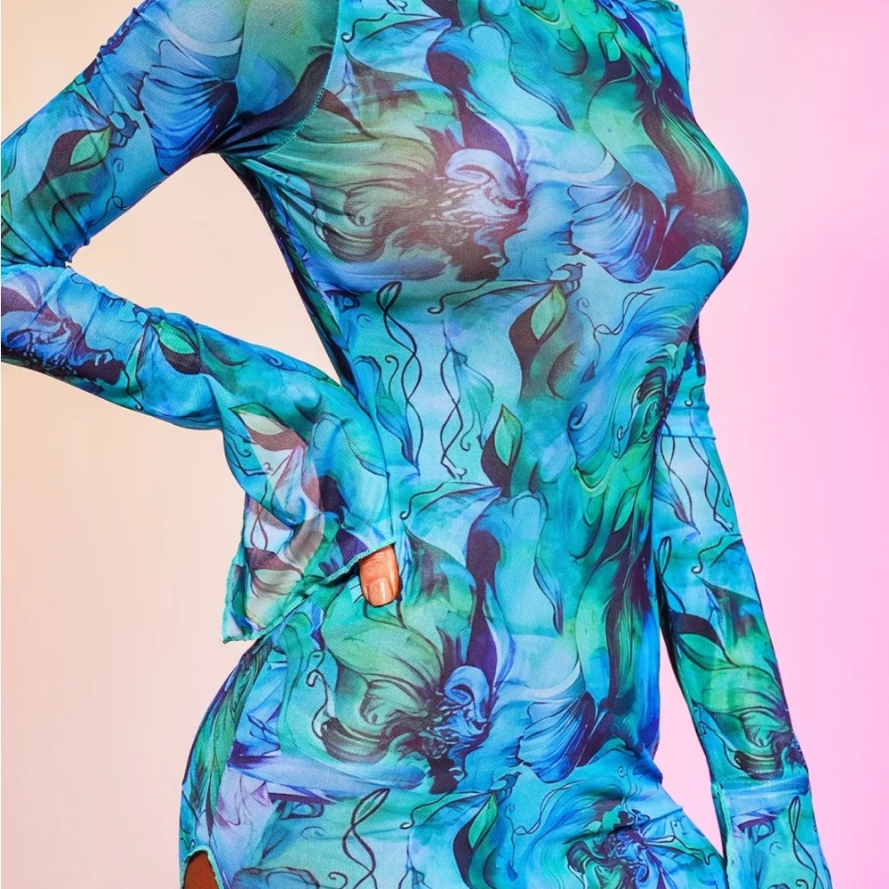 Bella Barnett Saga Printed Mesh Mini Dress